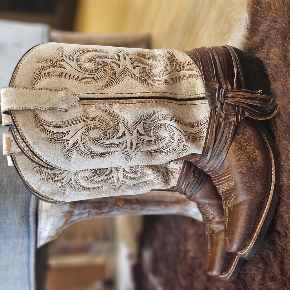 Brown and Cream Western Cowboy Boots